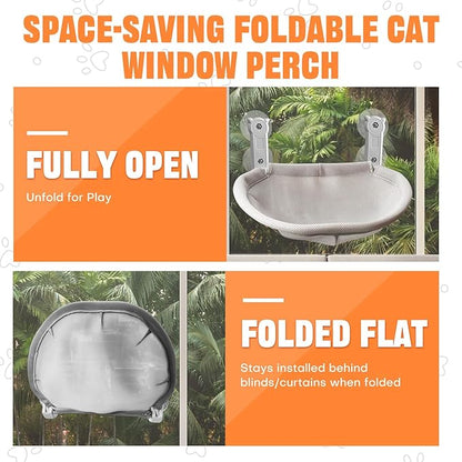Homegroove Cat Window Perch, 18 x 12 Inch Foldable Cat Hammock for Window with Sturdy Metal Frame, Breathable Cordless Window Bed for Resting Seat for Indoor Cats (Grey, 18 x 12 Inch)