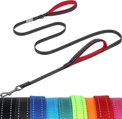 VIVAGLORY Dog Leash Twingrip Double Handle Dog Leash with Traffic Handle Control & 2 Loop for Walking & Training, Reflective Heavy Duty for Puppy Pet Collar, 4ft x 1/2in, Black