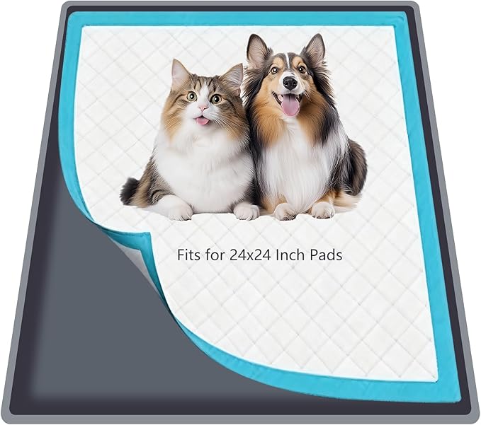 Silicone Dog Pee Pad Holder for Standard 24x24 in Pads, Non-Slip Leak-Proof Puppy Pad Tray, Portable Puppy Training Mat with Raised Edges for Floor Protection, Easy to Clean