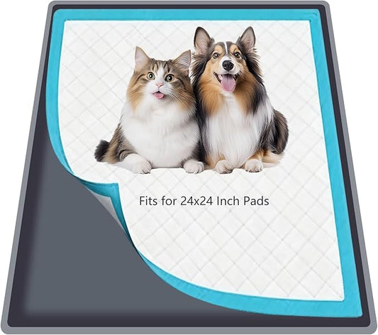 Silicone Dog Pee Pad Holder for Standard 24x24 in Pads, Non-Slip Leak-Proof Puppy Pad Tray, Portable Puppy Training Mat with Raised Edges for Floor Protection, Easy to Clean