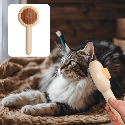 Pet Massage Comb, Knot Opening Comb, Self-Cleaning, Cat And Dog Universal, One Click Hair Removal,Pet Supplies Hair Remover Tool, Light Yellow - Persimmon Style, One Piece
