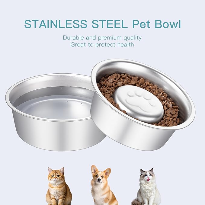 Stainless Steel Pet Dog Water and Food Bowl, 2-Pack (6.3 x 2.1 Inches),Solid, Dishwasher-Safe, and Harmless to Pets. Dog Bowl, cat Bowl