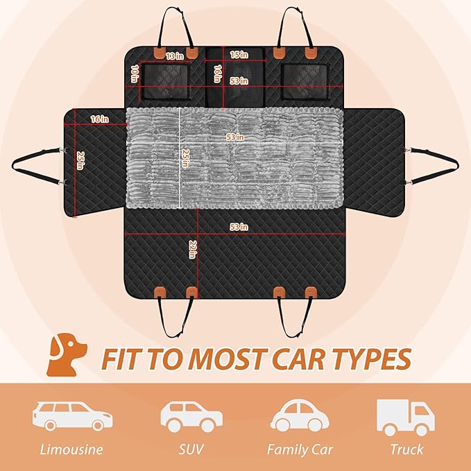 Dog Car Seat Cover Set for Back Seat, Back Seat Cover + Pet Bed Mat Perfect with Mesh Window, Hammock 600D Heavy Duty Scratch Proof Nonslip Durable Soft Back Seat Covers for Cars Trucks and SUVs