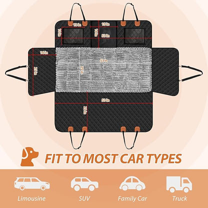 Dog Car Seat Cover Set for Back Seat, Back Seat Cover + Pet Bed Mat Perfect with Mesh Window, Hammock 600D Heavy Duty Scratch Proof Nonslip Durable Soft Back Seat Covers for Cars Trucks and SUVs