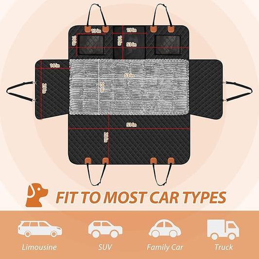 Dog Car Seat Cover Set for Back Seat, Back Seat Cover + Pet Bed Mat Perfect with Mesh Window, Hammock 600D Heavy Duty Scratch Proof Nonslip Durable Soft Back Seat Covers for Cars Trucks and SUVs