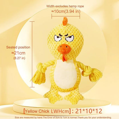 Cute Animals Interactive Squeaky Dog Toy with a Vocal Bladder, Crinkle Paper Stuffed Soft Cotton Chew Toy, Teething Rope Tug of War Pull Toy to Keep Them Busy for Puppy, Small Dogs - Yellow Chick