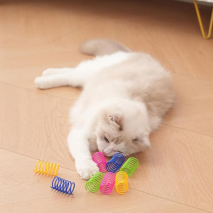 Cat Spiral 60 Pcs in Pack Colorful Springs Toys, Bouncy Coils for All Cat Breeds to Bite, Swat & Chase, Keeps Cats Entertained for Hours, 3 inches Long, Multi Colors Spring Toy