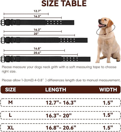 Heavy Duty Dog Collar for Large Dogs, 2 PCS Tactical Dog Collars with Metal Buckle & D Ring, 1.5" Width Thick Adjustable Nylon Collar for Medium Dogs, Black/XL