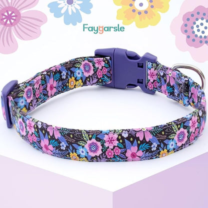Faygarsle Cotton Dog Collar Cute Dog Collars for Small Medium Large Dogs Purple Floral Colored Options Soft and Fancy Pet Collars for Girls Flower Pattern for Girl Dog Collar S