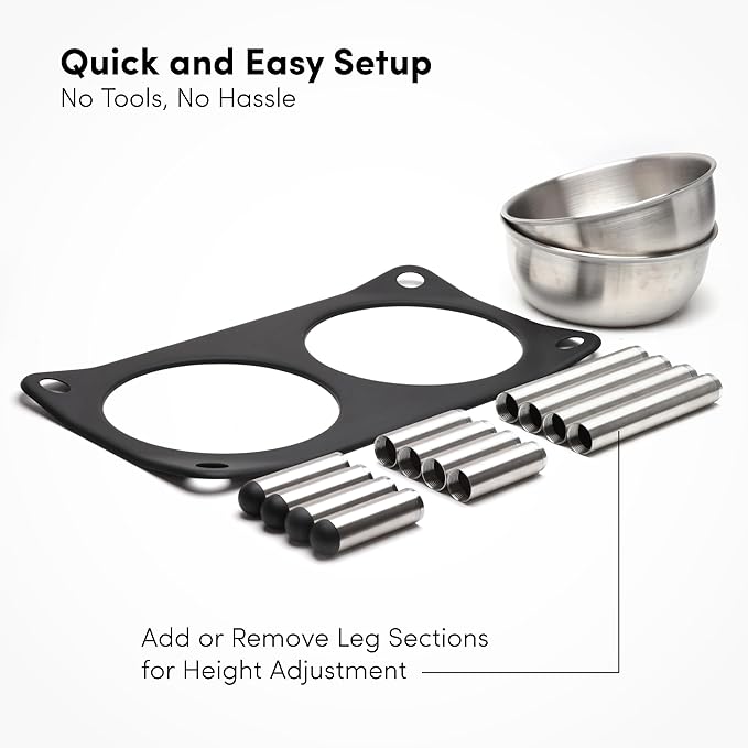Adjustable Elevated Dog Bowl 56 fl oz Stainless Steel Bowls