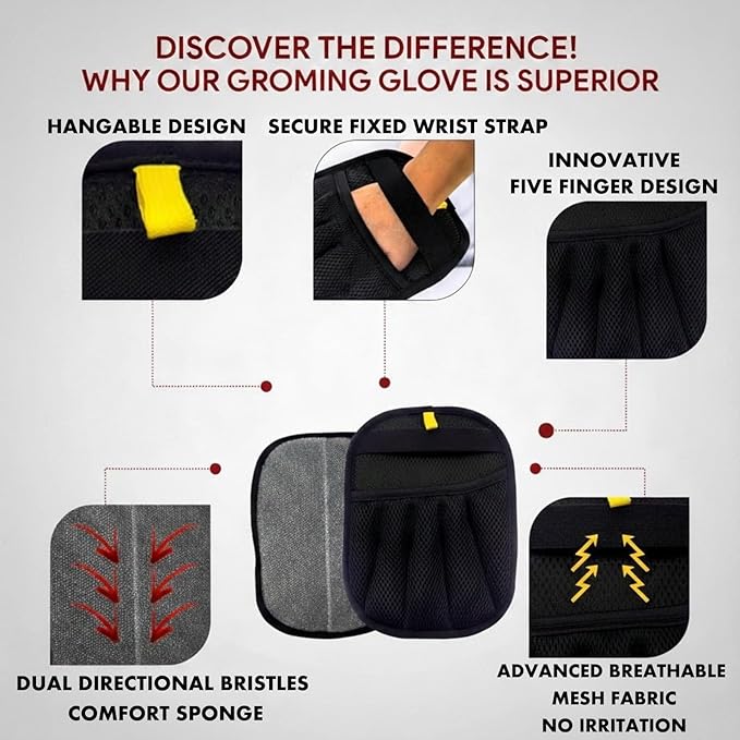 Pet Hair Removal Glove for Cats & Dogs, Upgraded Five-Finger Electrostatic Pet Hair Gloves, Reusable Magic Brush Pet Hair Remover Tool for Clothing, Laundry, Couch, Carpet & Car Seat