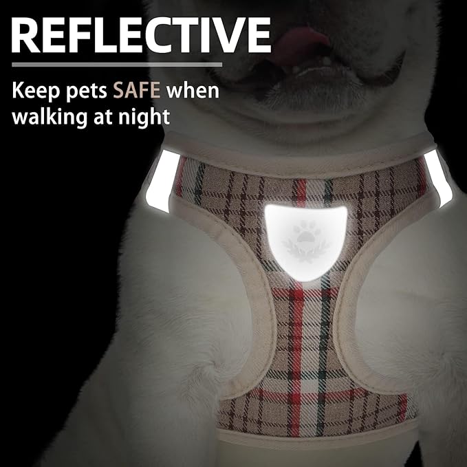PUPTECK Adjustable Dog Harness Collar and Leash Set Step in No Pull Pet Harness for Small Medium Dogs Puppy and Cats Outdoor Walking Running, Soft Mesh Padded Reflective Vest Harnesses, Khaki XXS