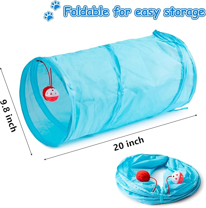 MALLMALL6 Cat Toy Set Interactive Cat Toys 11Pcs Pack with Foldable Tunnel, Feather Teaser Wand, Springs, Mice, Crinkle Balls & Pet Bell Balls - Puzzle Toys for Indoor Cats - Gift (Blue)