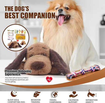 BEVERLYSHARK Puppy Heartbeat Toy Dog Anxiety Relief Sleep Calming Aid Heartbeat Stuffed Animal Behavioral Crate Kennel Training Heartbeat Plush Toy for Small, Medium, Large Dog Cat Brown-C