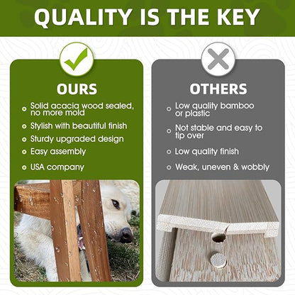 Elevated Dog Bowl Stand for Medium & Large Dogs, 11" Tall Raised Dog Bowl Stand Fits Up to 9" Bowls, Solid Acacia Wood Dog Bowl Holder, Single Elevated Dog Feeding Station (Stand Only)