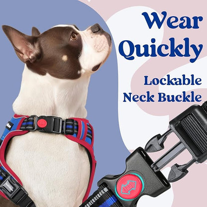 rabbitgoo Dog Harness Small Sized, No Pull Pet Harness with 3 Buckles, Adjustable Soft Padded Vest with Control Handle, Walking Reflective Pet Vest for Small Dogs, Royal Blue & Red, S