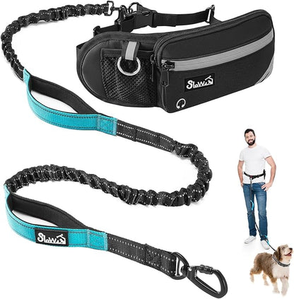 SlowTon Hands Free Dog Leash - with Removable Zipper Pouch, Shock Absorbing Bungee, Dual Handle & Reflective Stitches, Wide Padded Adjustable Waist Leash for Dogs Walking Running (XL, for 1 Dog)