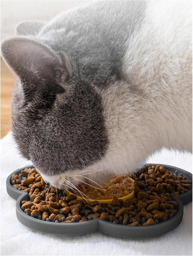 QWINEE Lick Mat for Dogs Cats Flower Shaped Pet Slow Feeder Dog Cat Puppy Bowl Lick Pad for Dog Fun Alternative to Slow Down Eat for Small Medium Large Dogs Grey One-Size