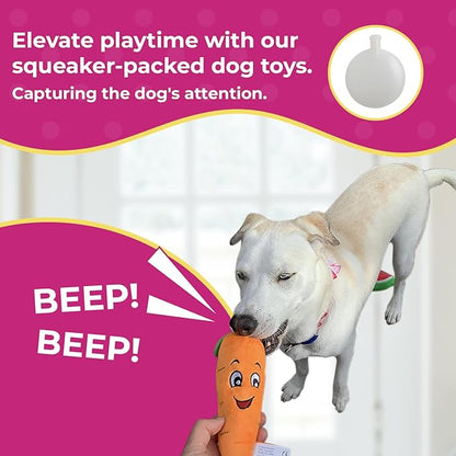 Glow Pups Carrot Shaped Plush Dog Toy, Dog Toy with Squeaker for Small and Medium Size Dogs (Carrot)
