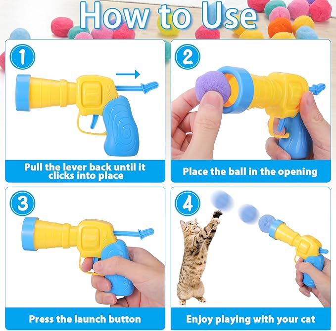 Mity rain 102PCS Cat Ball Launchers & Pom Pom Balls Interactive Cat Toy Set – Safe Soft Plush Kitten Toys for Indoor Cats, Fun Kitten Toys for Endless Active Play (Christmas)