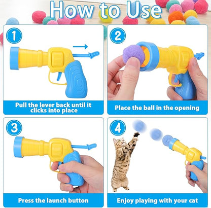 Mity rain 102PCS Cat Ball Launchers & Pom Pom Balls Interactive Cat Toy Set – Safe Soft Plush Kitten Toys for Indoor Cats, Fun Kitten Toys for Endless Active Play (Christmas)