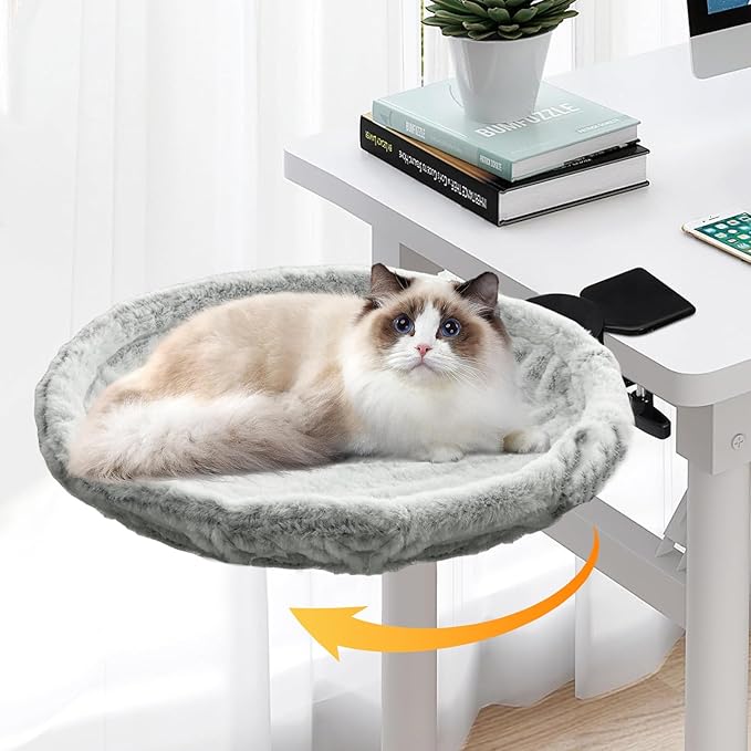 Cat Desk Bed - Cat Hammock for Desk, Soft Fabric, Adjustable Cats Shelf Beds, Easy Installation, Washable Pet Mat, Supports up to 44lbs, Table Clamp Pet Bed Cats Furniture for Kitten
