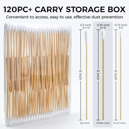 120PCS Long Cotton Swabs with Storage Box, 6 Inch Dog Ear Swabs - for Small and Medium Pet Ear Cleaning - Soft Cotton Tips, Gentle and Lint-Free, Specially Designed for Dogs (Medium)