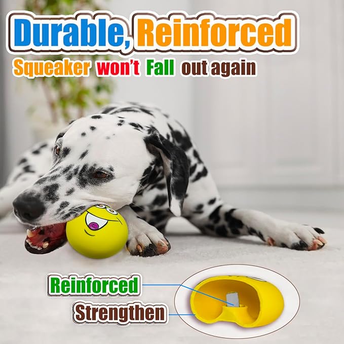 3.1" Squeaky Dog Toys for Medium Dog and Large Breeds - 4 Pack Flat Soft Squeaky Dog Balls, Natural Latex Squeak Toy with Squeaker (3.1 * 3.1 * 1.8”)