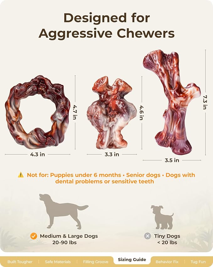 Dog Toys for Aggressive Chewers: 3 Pack Dog Chew Toys, Indestructible Dog Toy for Medium Large Dogs, Tough Dog Toys to Keep Them Busy, Chew Toys for Dogs, Bacon Flavor