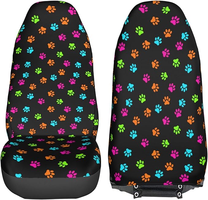 Foruidea Colorful Dog Cat Paw Print Car Seat Covers Universal 2 Pcs Auto Front Seat Cover Fit Most Cars,SUV,Sedan,Trucks