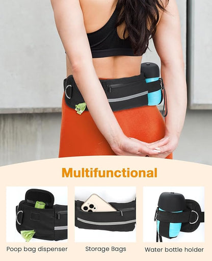 Pecute Dog Leash Hands Free with Pouch, Waist Belt Fanny Pack with Soft Pads, Dual Handles and Durable Bungee for Walking, Dog Seat Belt, Hiking, Running, Training, Orange(Up to 180lbs)