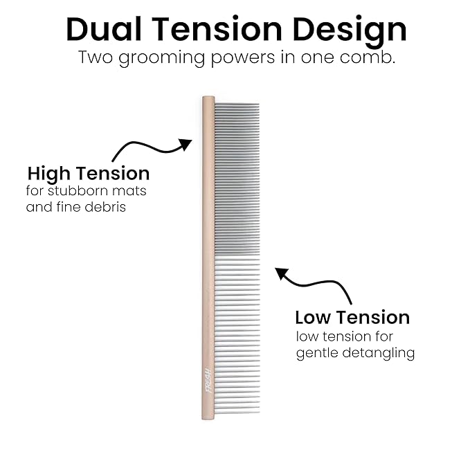 Fresh Ultra Half & Half XL Metal Pet Comb, Oval Aluminum Handle, Metal Grooming Comb for Dogs, 9.75"