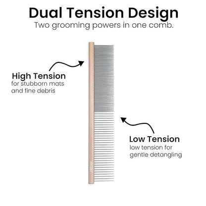 Fresh Ultra Half & Half XL Metal Pet Comb, Oval Aluminum Handle, Metal Grooming Comb for Dogs, 9.75"