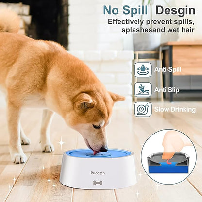Dog Water Bowl No Spill 2L/70oz Spill Proof Slow Water Feeder for Dogs No Splash Pet Water Bowl Dispenser for Messy Drinkers Vehicle BPA Free