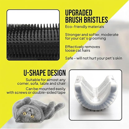 Cat Self Groomer – Wall Corner Grooming Brushes for Cats and Small Pets – Soft Silicone Massage Brush for Shedding Control and Face Rubbing (Black)
