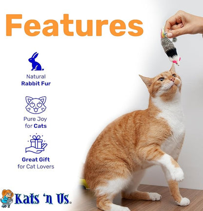 Kats'N Us Dat Darn Ferret with Feathers Real Rabbit Fur Cat Toy- Furry Cat Toys, Cat Stuffed Animal, Cat Entertainment for Indoor Cats and Kittens, Interactive Cat Toys - 10 Inches