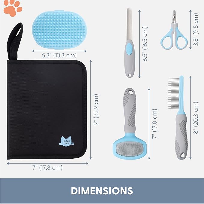 The Cat Ladies Cat Grooming Kit - 5 Piece Brushes Kit - with Comb and Matted Fur Undercoat Deshedding Cat Hair Brush for Long Haired Cats or Short Haired Kittens or Bunny Rabbits