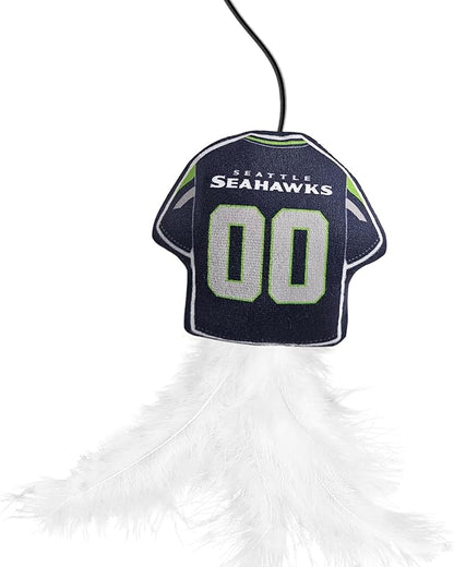 NFL Seattle Seahawks Team Jersey Wand with CAT NIP, Cat Toy Jersey Shaped Plush Teaser Toy for Cats & Kittens - Interactive Pet Toy for Play & Exercise