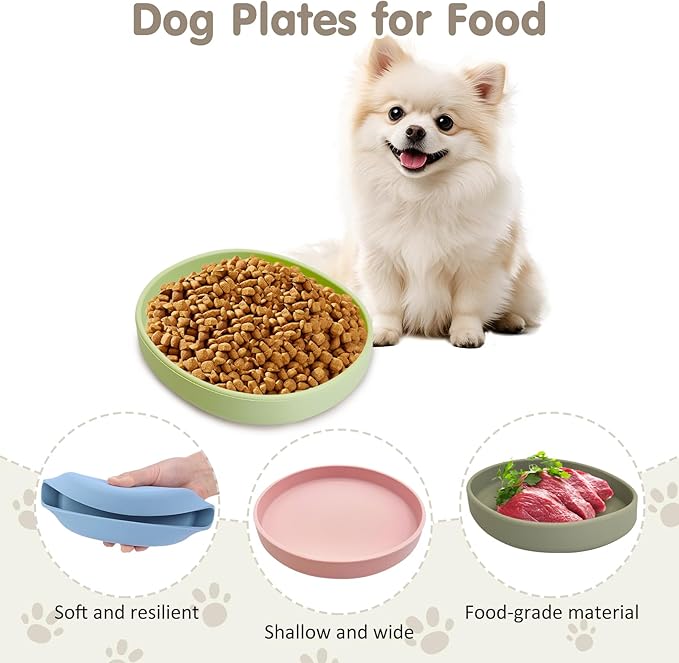 VCEPJH Silicone Dog Plates for Food Shallow Pet Bowl Flat Puppy Food Bowl Whisker Fatigue Cat Feeding Bowls Noiseless Dishes for Dry and Wet Food (Square-Round Brown)