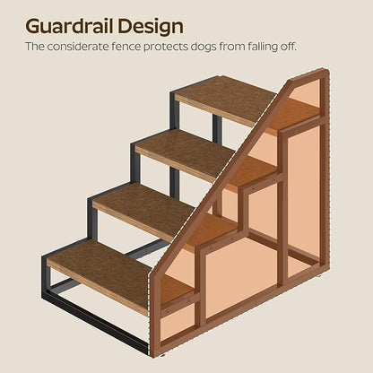 Dog Stairs for Small Dogs, 4-Steps Dog Steps for High Beds and Couch, 20.5”H Pet Steps with Non-Slip, Brown and Black LT01BV