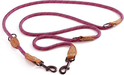 Mile High Life Dual Dog Leash - Double, Hands Free with Leather Connection, 360 Swivel, 8FT Pink