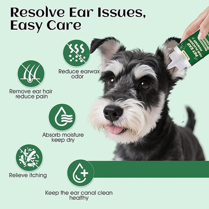 Dog Ear Powder for Hair Removal – Ear Plucking Powder for Dogs & Cats – Grooming Ear Powder for Better Grip, Less Moisture & Odor – Gentle Ear Care that Makes Ear Hair Removal Easier