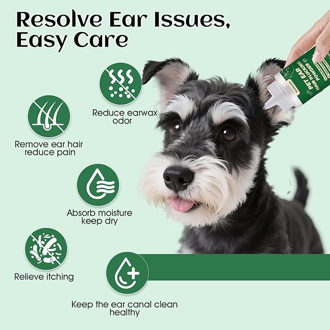 Dog Ear Plucking Powder & Hair Removal Tool Kit – 30g Dog Ear Powder for Hair Removal, 5.5" Hemostat Ear Hair Removal Tool – Helps Reduce Wax & Odor – Ear Grooming Kit for Dogs