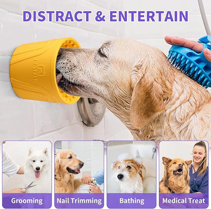 Anxiety Relief Slow Feeder Dog Lick Mat Treat Dispenser, Non-Slip Licking Bowl - Dog Enrichment Toys for Small, Medium & Large Breeds, BPA Free Silicone (Yellow, M-L)