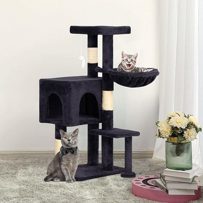 BestPet | 37" Cat Tree Tower | Dark Gray | Sturdy Multi-Level Cat Tree with Plush Condo, Cozy Perch, Sisal Scratching Posts, Hanging Toy and Hammock | Easy Assembly | for Kittens & Adult Cats