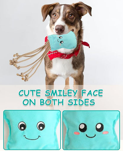 SCHITEC Dog Rope Toys, Plush Crinkle Tug of War Toy for Small Medium Dogs, Interactive Octopus Stuffed Chew Toy for Puppy Teething