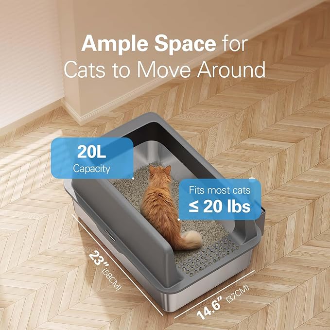 Zarler Stainless Steel Litter Box XL, Extra Large Cat Litter Boxes High Sided, Metal Litter Box for Big Cats, Non-Sticky, Easy to Clean, Anti-Urine Leakage (Dark Grey)
