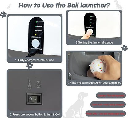 Automatic Dog Ball Launcher, Upgraded Interactive Dog Balls Thrower with 3 Distance 29Ft-79Ft, Remote Control Ball Launcher for Medium&Large Dogs, 5 Etpu Balls Included (Silver Grey