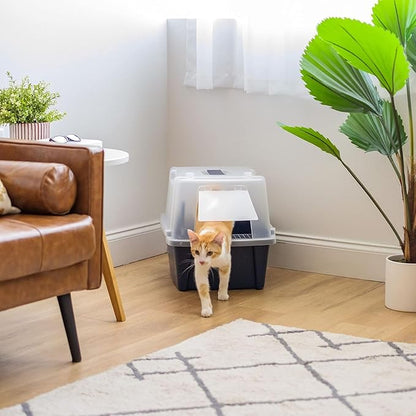 IRIS USA Cat Litter Box, Litter Box Enclosure with Scoop, Split Hood and Front Door Flap, Covered Kitty Litter Box for Privacy, Portable, Easy to Clean, Navy