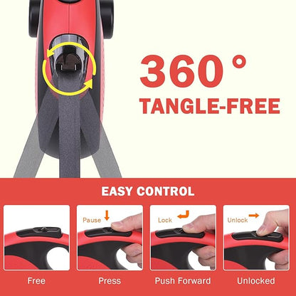 SCENEREAL Retractable Dog Leash for Small Medium Large Dogs up to 110lbs, 26ft 360° Tangle-Free Nylon Tape with Anti-Chewing Wire Rope&Waste Bag Dispenser, Heavy Duty Long Durable One-Handed Brake